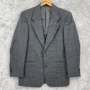 Vintage 80s Yves Saint Laurent Blazer Gray Plaid Sport Coat Jacket